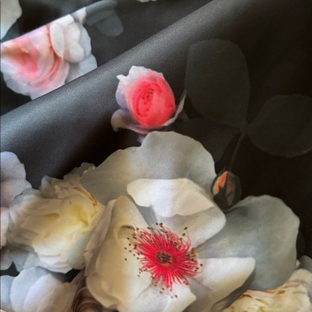 Floral Print mini dress in Black with Pink & Cream Blooms - Picture 2 of 8